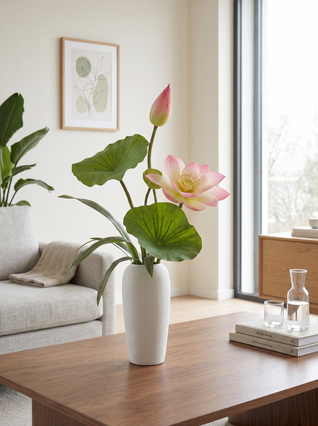 Zen Blush Lotus and Lily Pad Faux Floral Arrangement