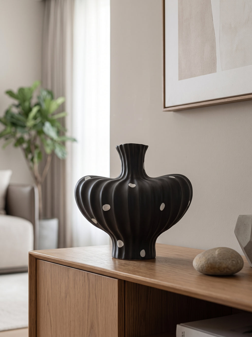 Modern Matte Black Polka Dot Sculptural Vase