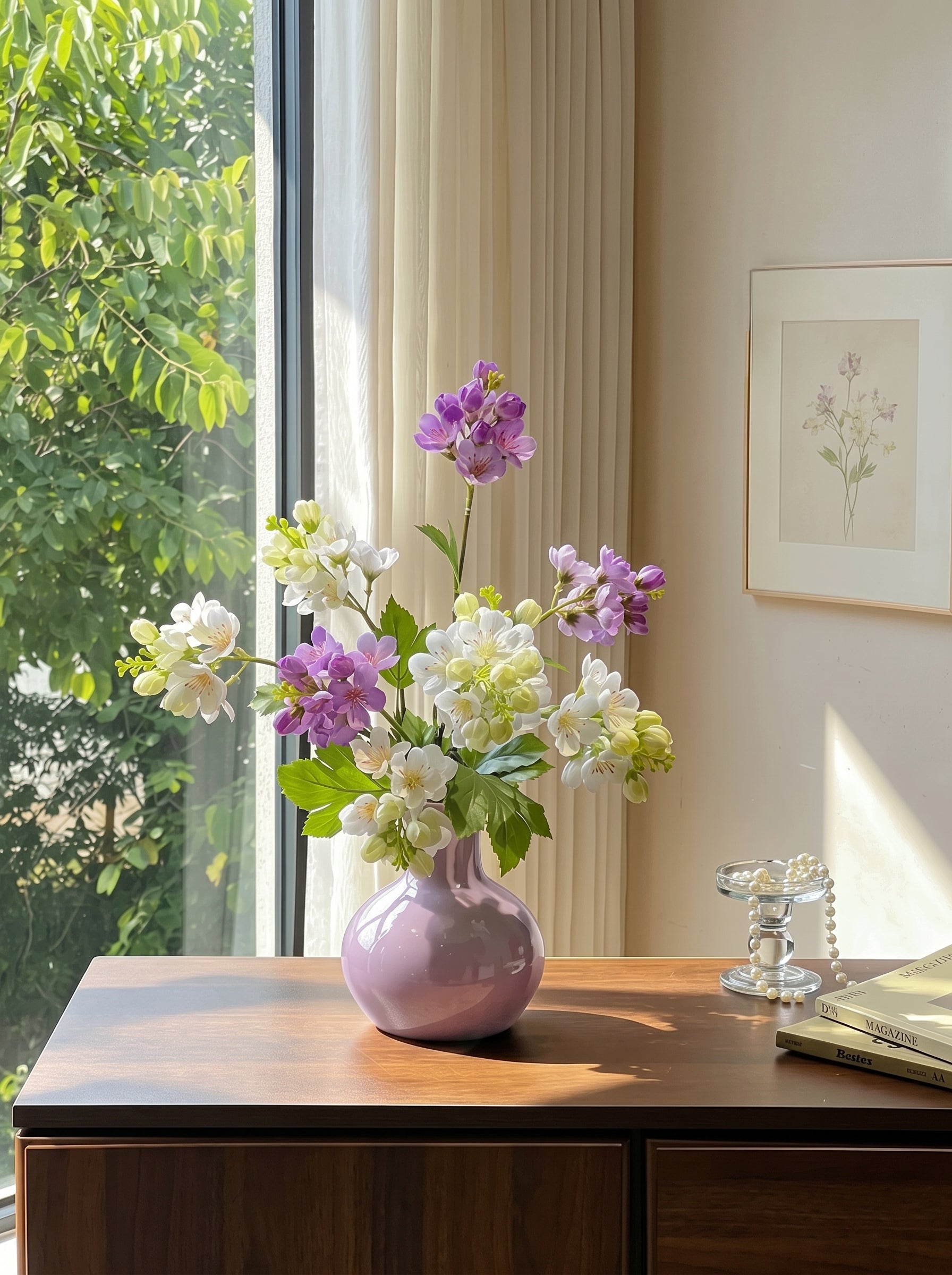 Vibrant Spring Apple Blossom Botanical Artificial Floral Arrangement