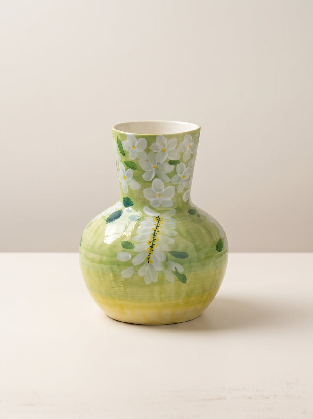 French Country Spring Green Blossom Ceramic Vase