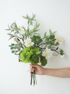Zen White Magnolia and Green Hydrangea Faux Floral Arrangement