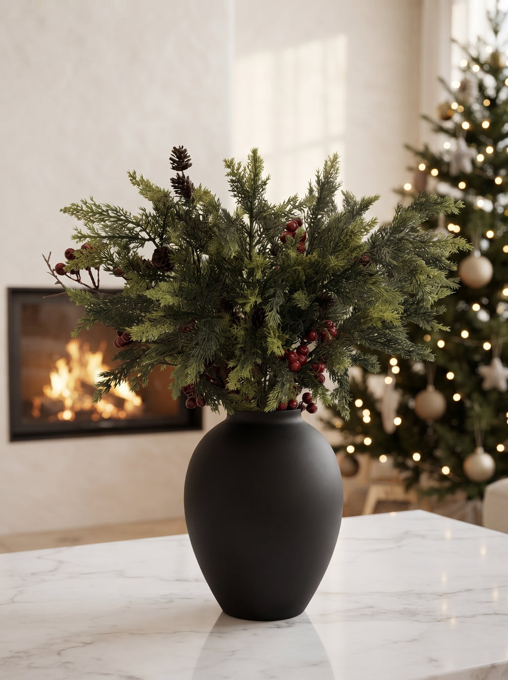 Nordic Red Berry and Cedar Botanical Faux Floral Arrangement
