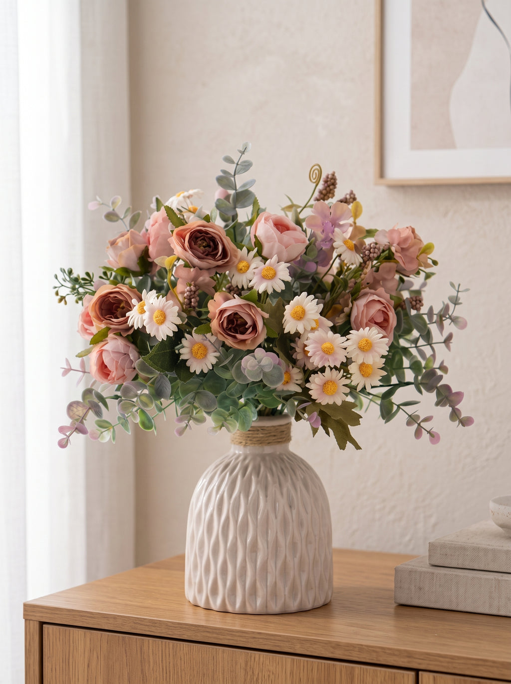 Dusty Rose and Daisy Faux Floral Arrangement