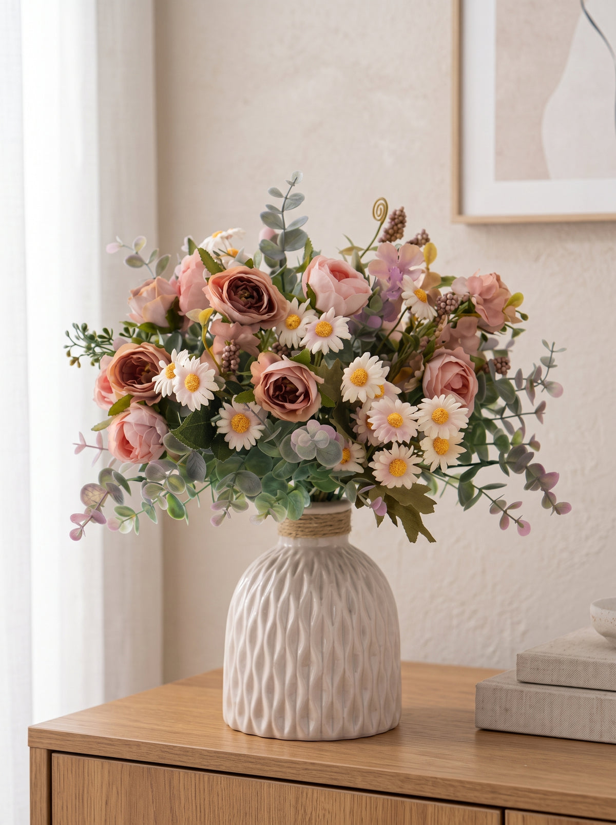 Dusty Rose and Daisy Faux Floral Arrangement
