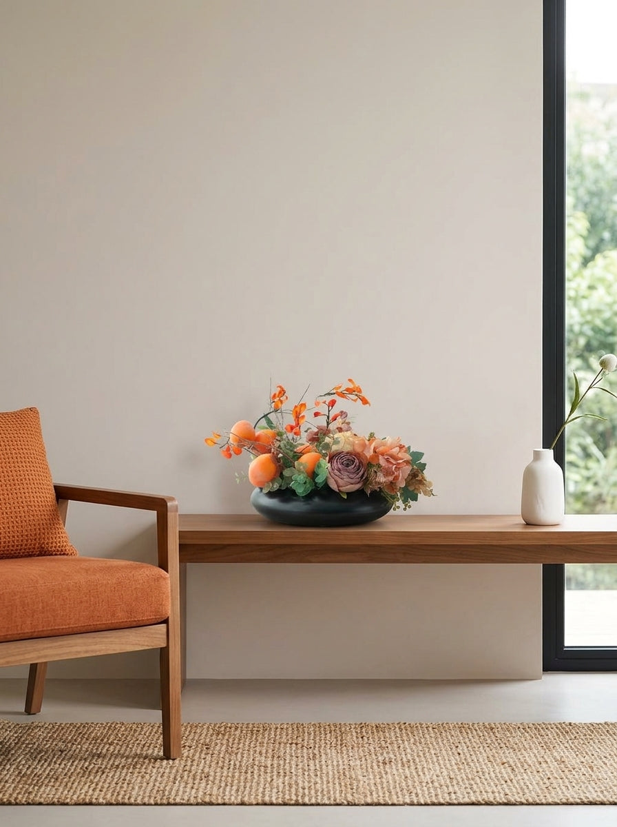 Zen Persimmon and Vintage Rose Botanical Faux Floral Arrangement