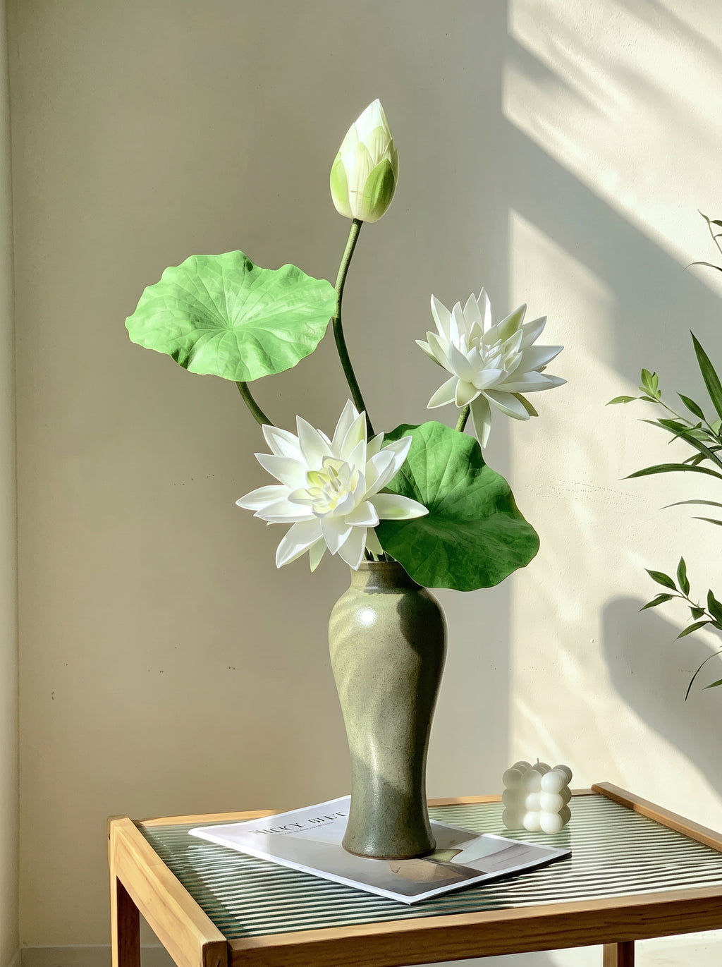 Zen Pure White Lotus Spray Faux Floral Arrangement