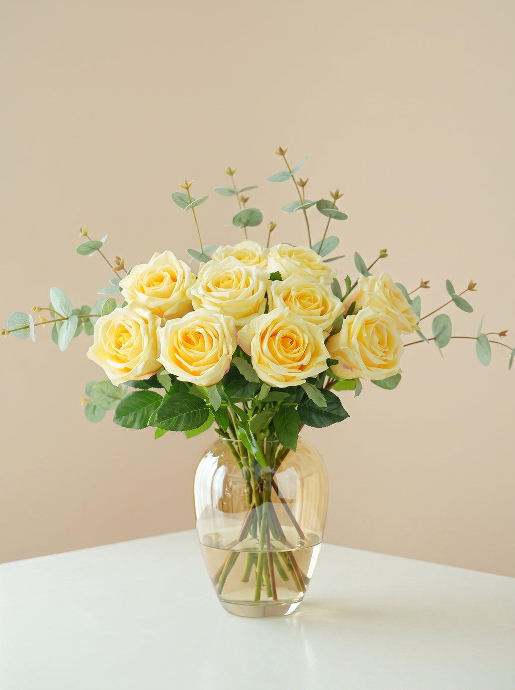 Serene Butter Yellow Rose Spray Faux Floral Arrangement
