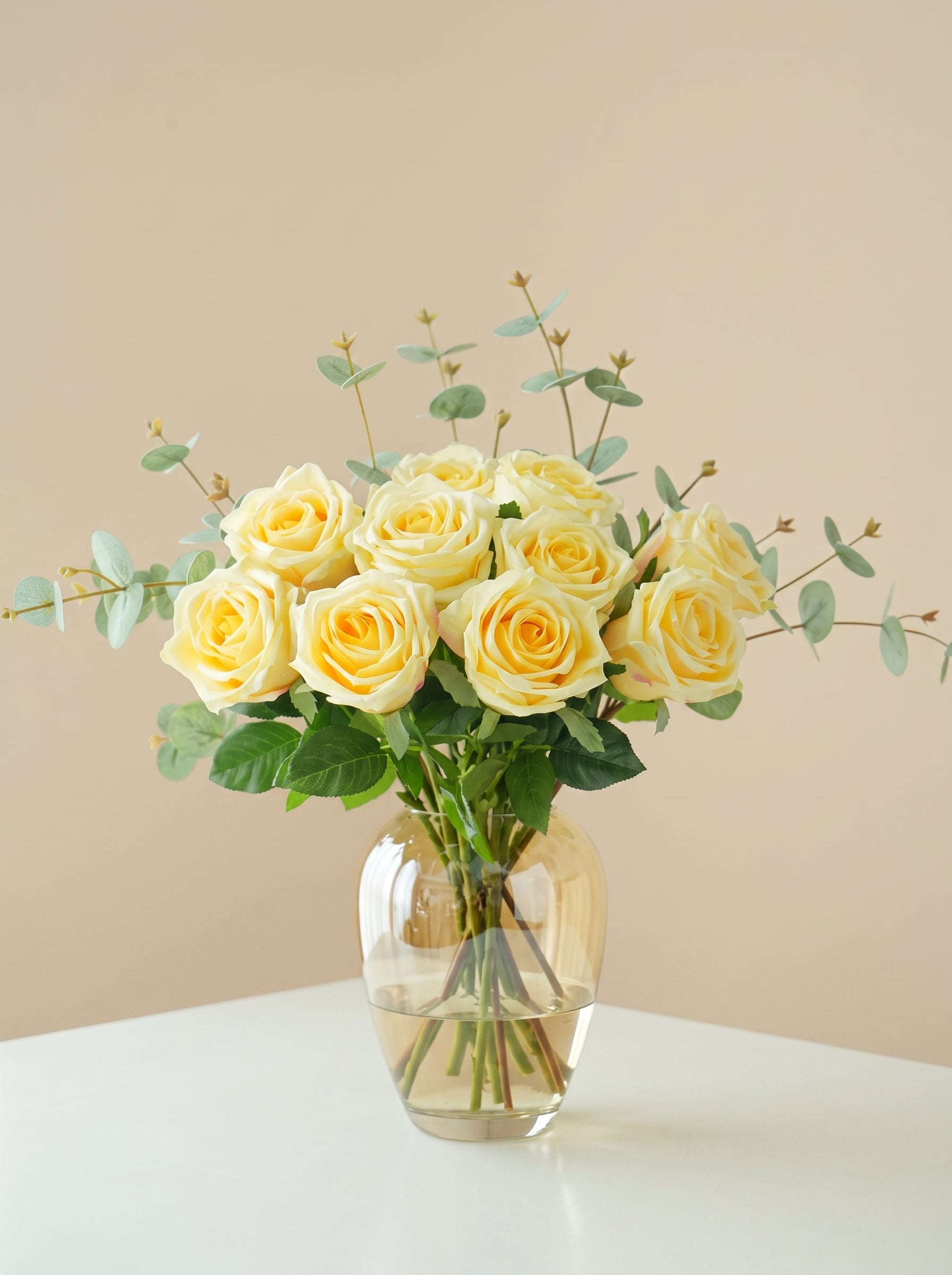 Serene Butter Yellow Rose Spray Faux Floral Arrangement