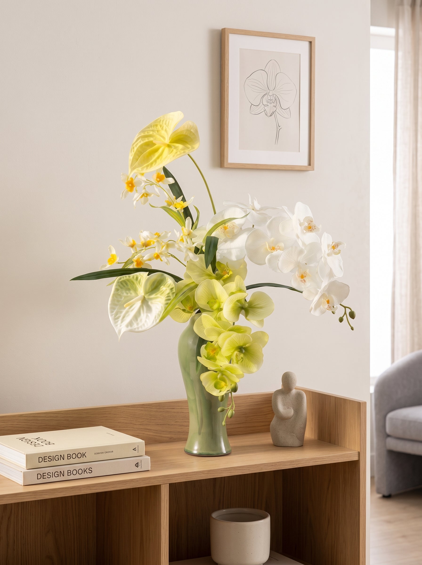 Zen Butterfly Orchid and Anthurium Faux Floral Arrangement
