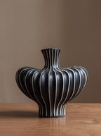 Modern Black White Striped Sculptural Vase