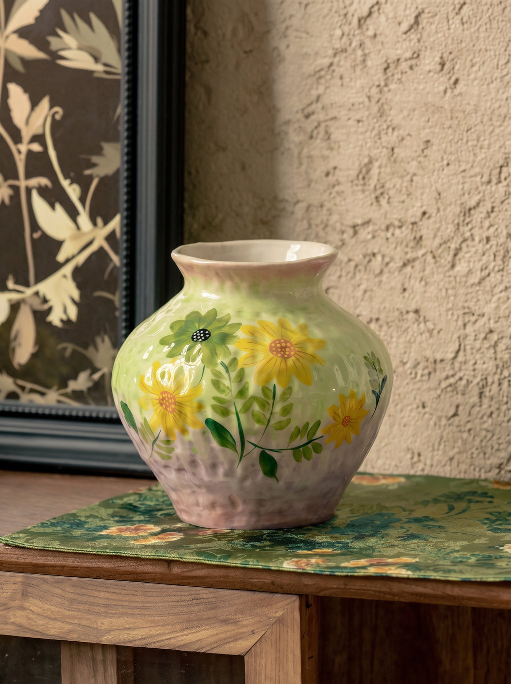 French Country Hand-painted Sunflower Ceramic Vase