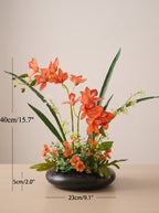 Zen Asian-Inspired Coral Orchid Botanical Faux Floral Arrangement