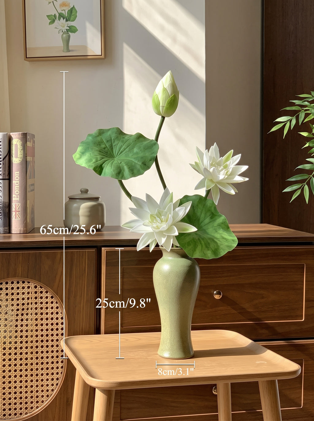 Zen Pure White Lotus Spray Faux Floral Arrangement