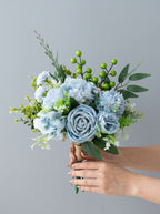 Nordic Soft Blue Rose Botanical Berry Faux Floral Arrangement