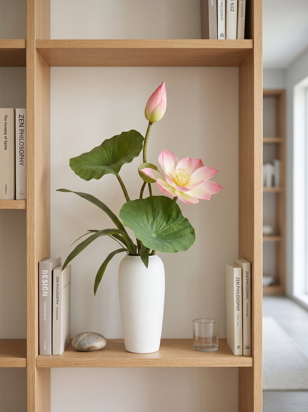 Zen Blush Lotus and Lily Pad Faux Floral Arrangement