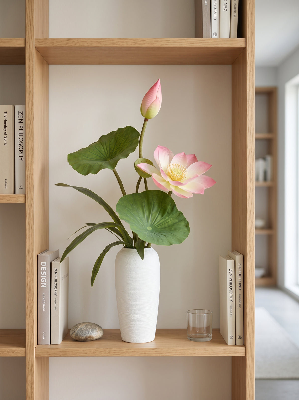 Zen Blush Lotus and Lily Pad Faux Floral Arrangement