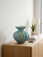 Artisanal Fluted Mint Blue Vase