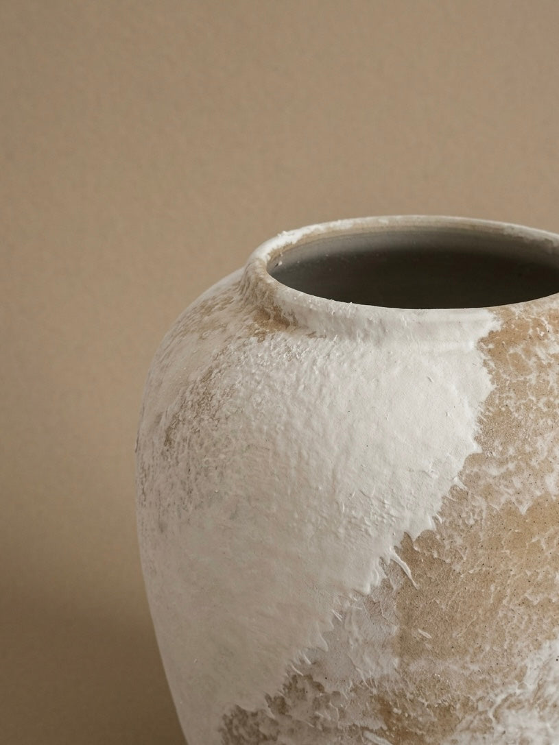 Wabi Sabi Distressed White Washed Textured Ceramic Vase
