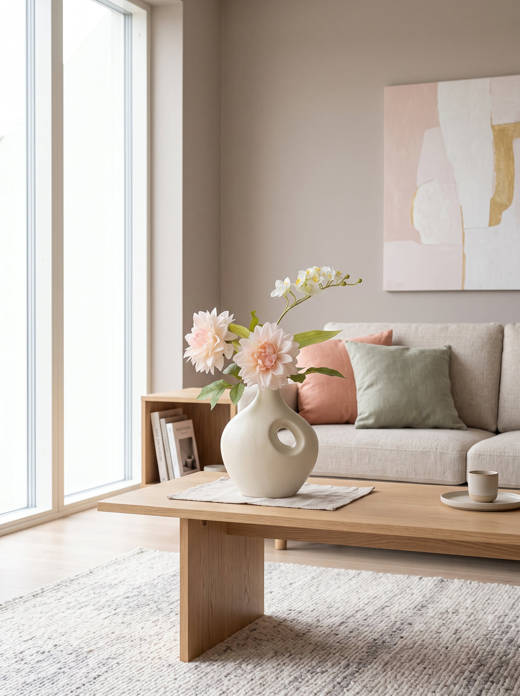 Serene Blush Dahlia and Orchid Faux Floral Arrangement
