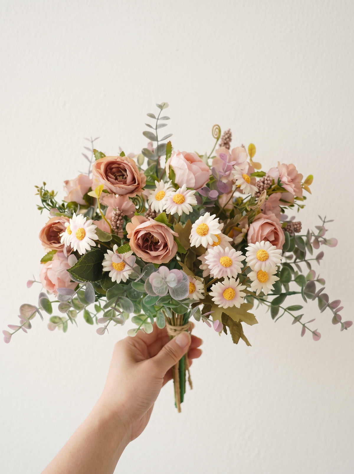 Dusty Rose and Daisy Faux Floral Arrangement