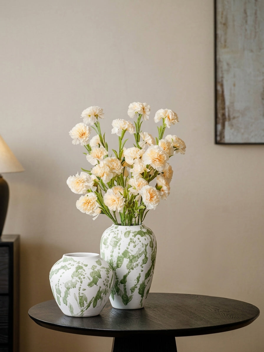 Artisanal Green Splatter White Vase