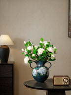 Hand-Painted Hydrangea Blue Double-Handle Vase