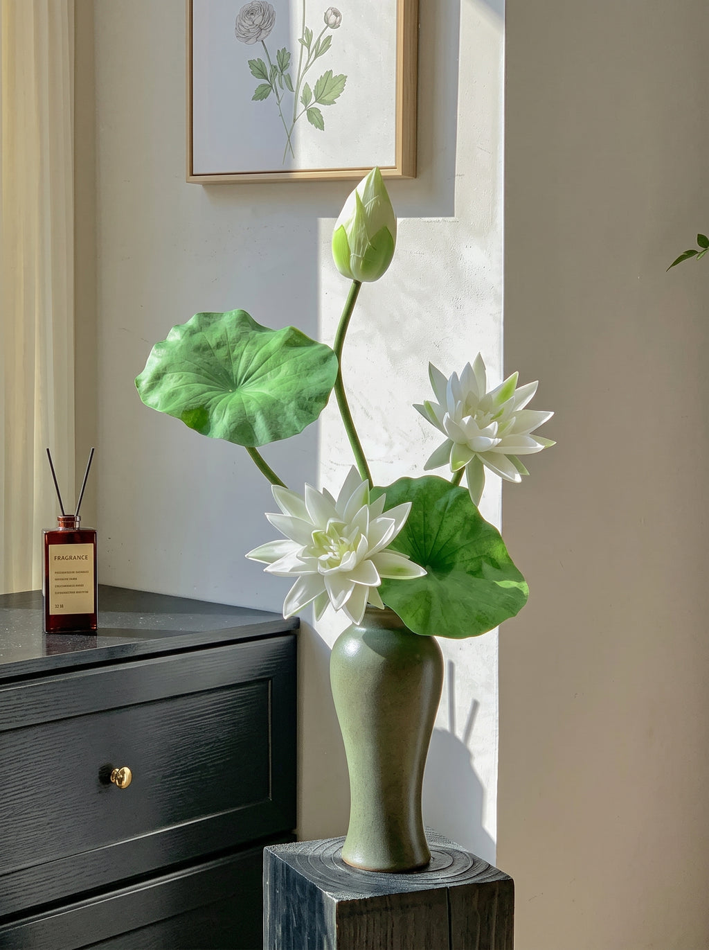 Zen Pure White Lotus Spray Faux Floral Arrangement