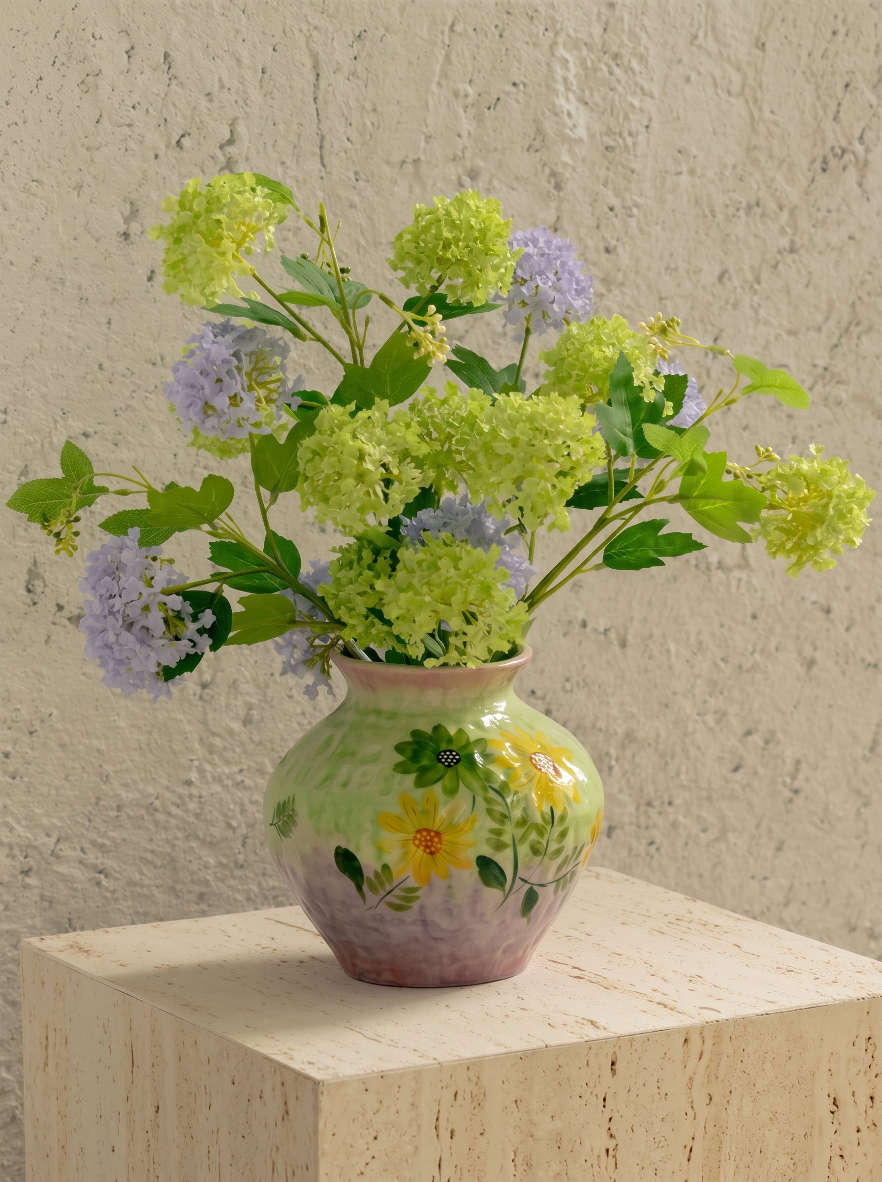 French Country Hand-painted Sunflower Ceramic Vase