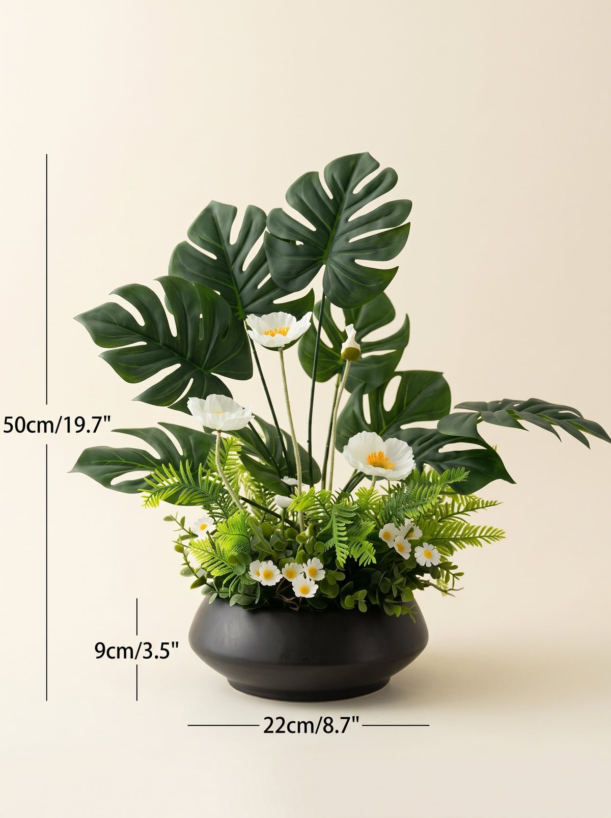 Modern Tropical White Daisy Faux Floral Arrangement