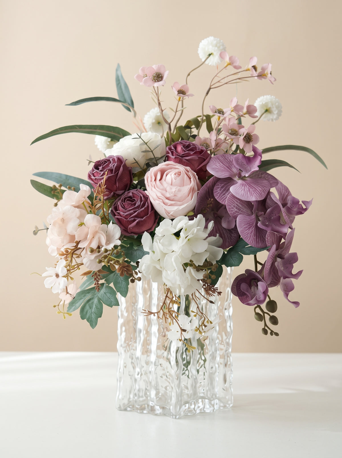 Dusty Purple Orchid and Rose Faux Floral Arrangement