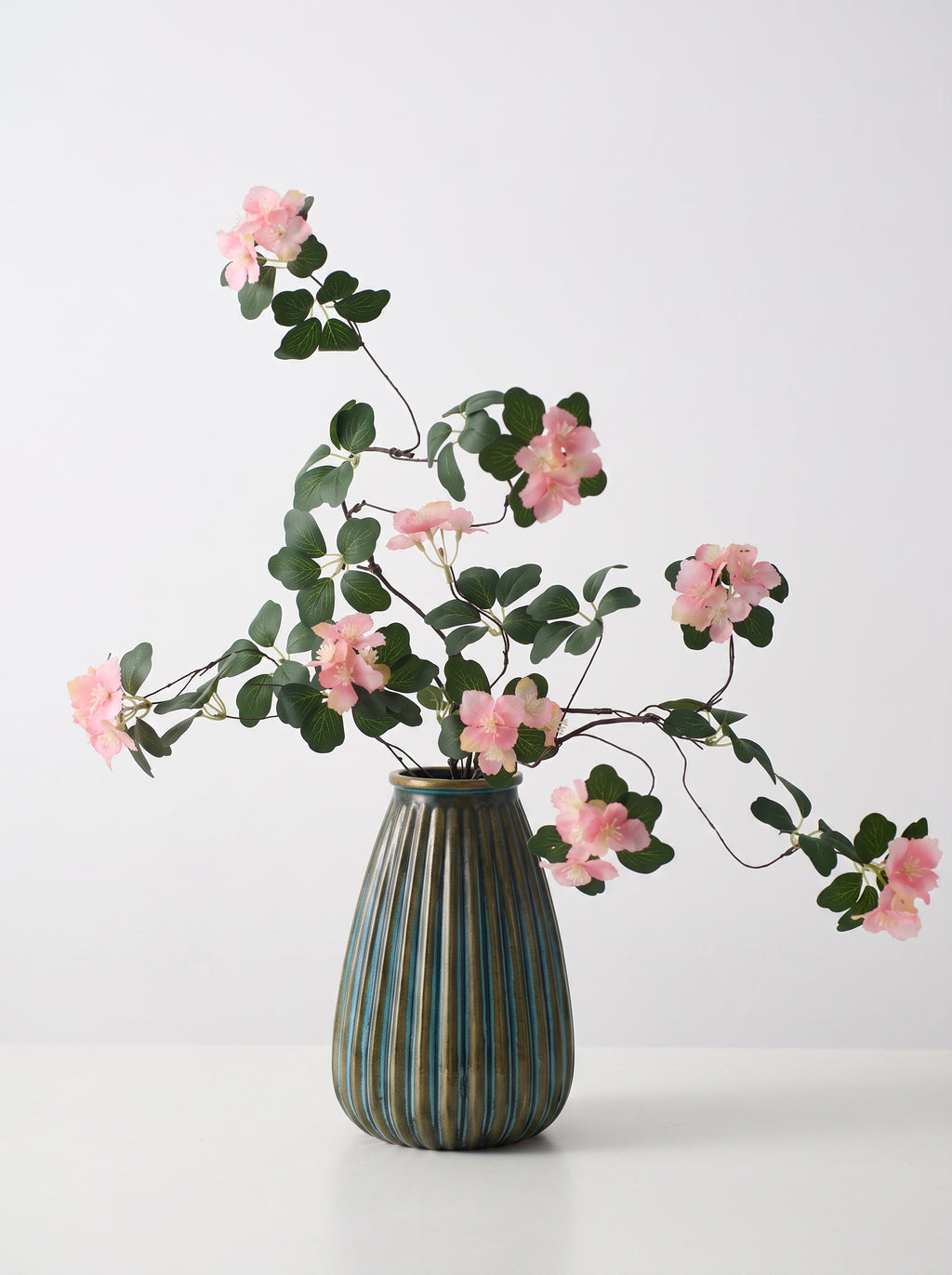 Vintage French Pink Cherry Blossom Stem Artificial Floral Arrangement