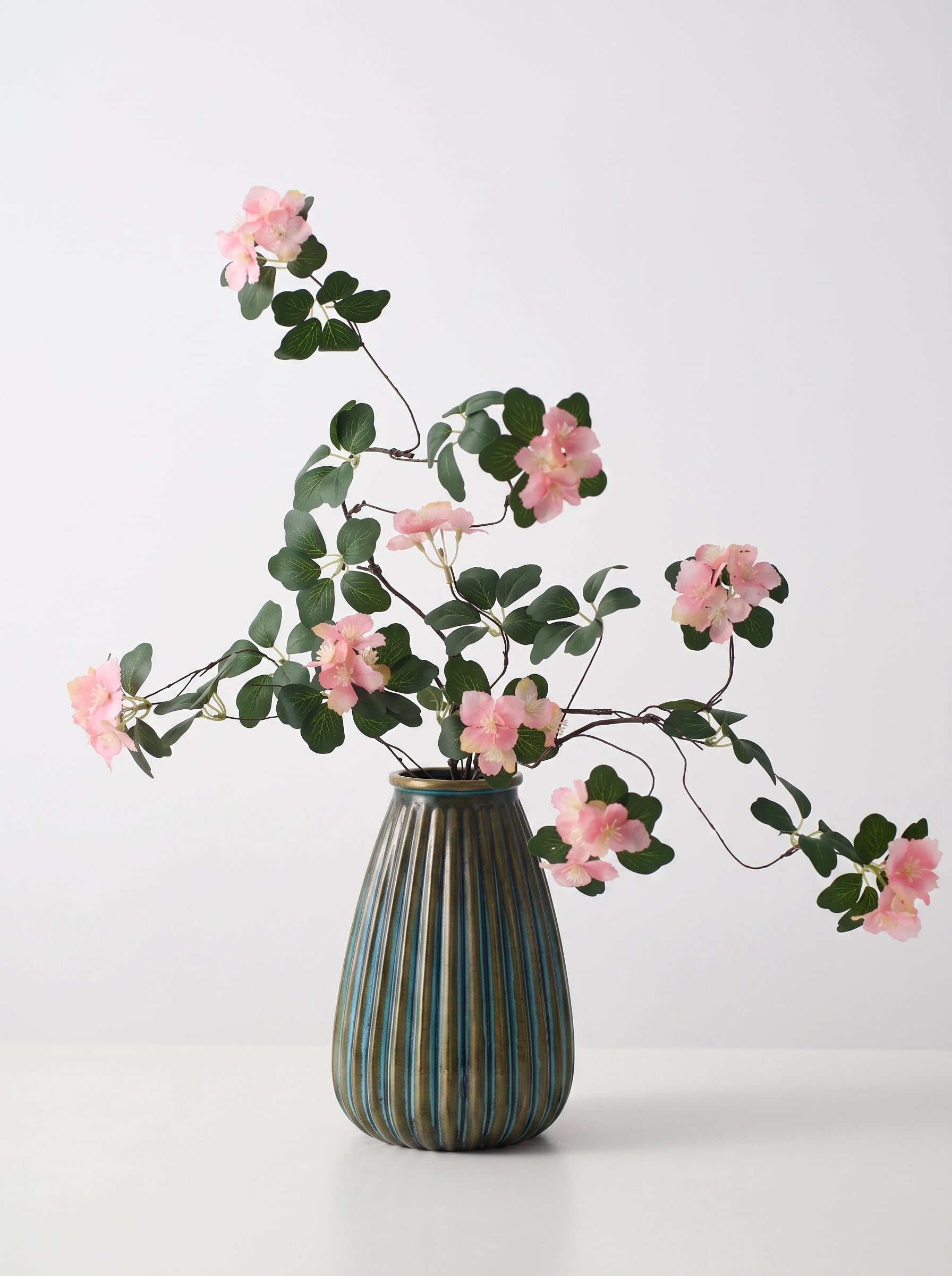 Vintage French Pink Cherry Blossom Stem Artificial Floral Arrangement