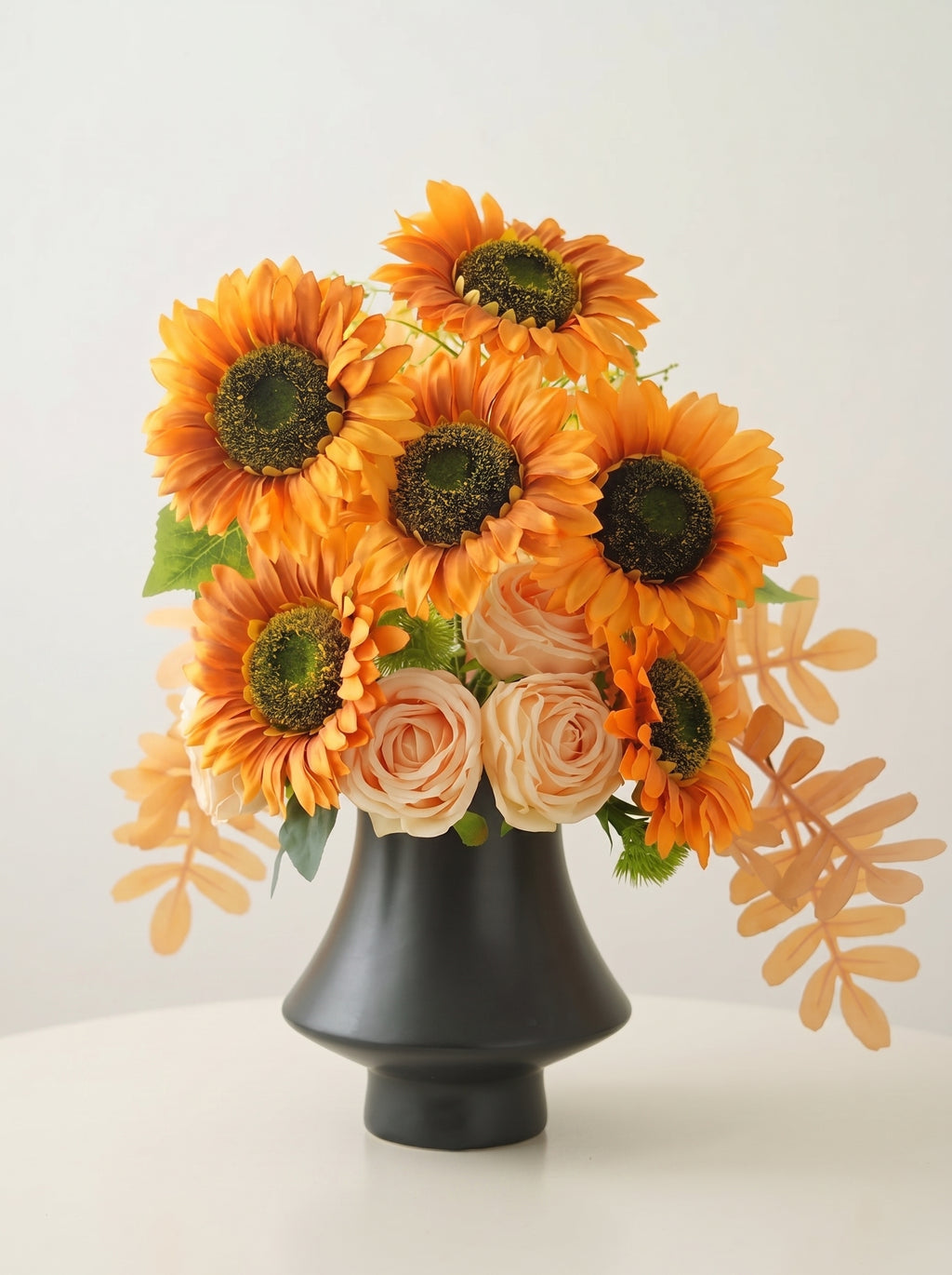 Oil Painting Sunflower and Rose Faux Floral Arrangement