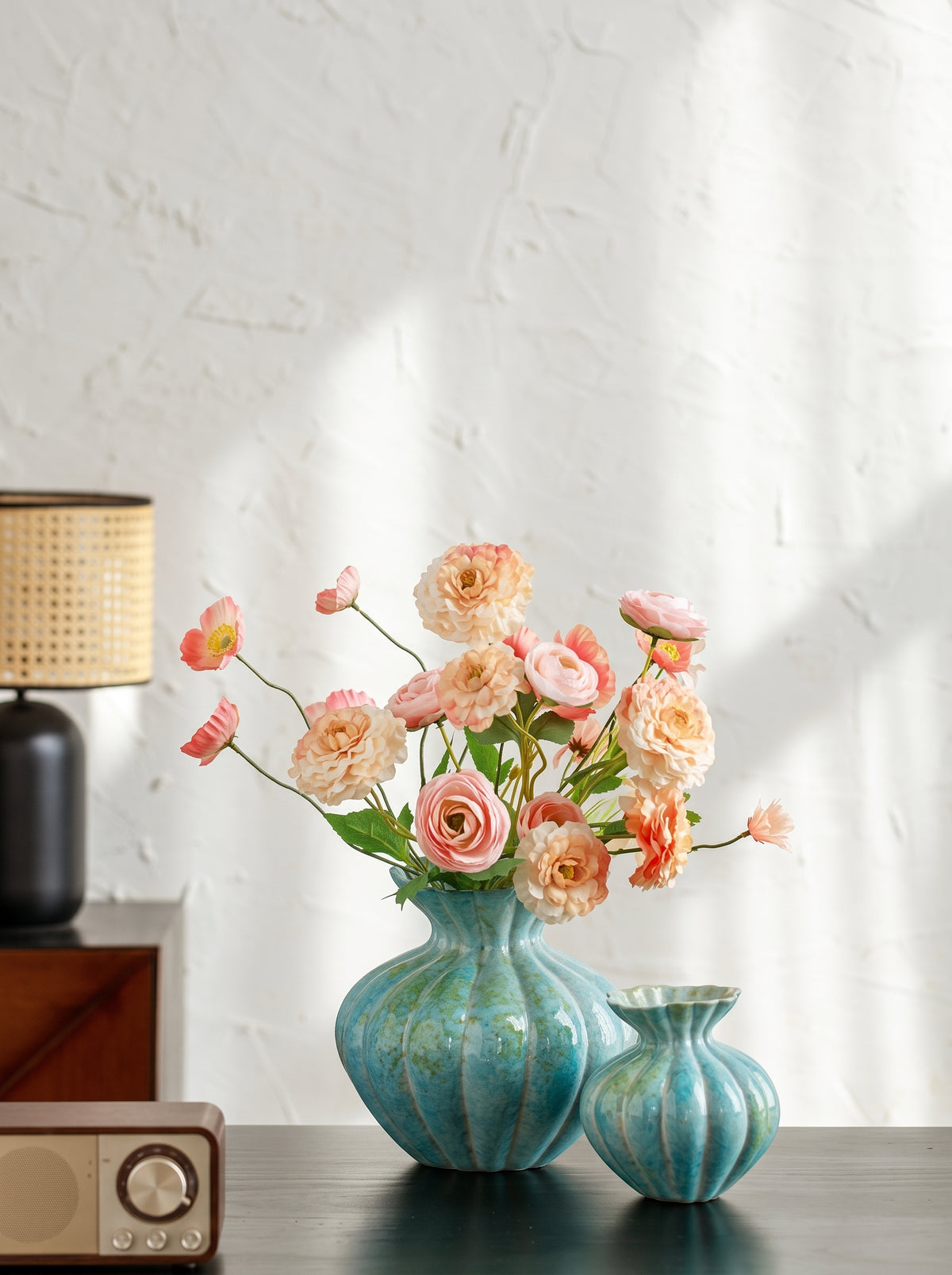 Artisanal Fluted Mint Blue Vase