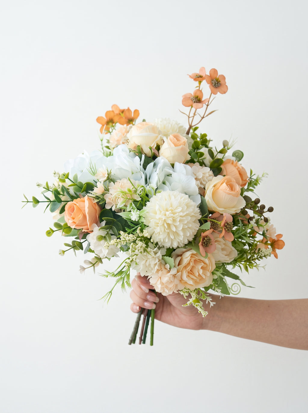 Luxury French Champagne Rose Hydrangea Botanical Artificial Floral Arrangement