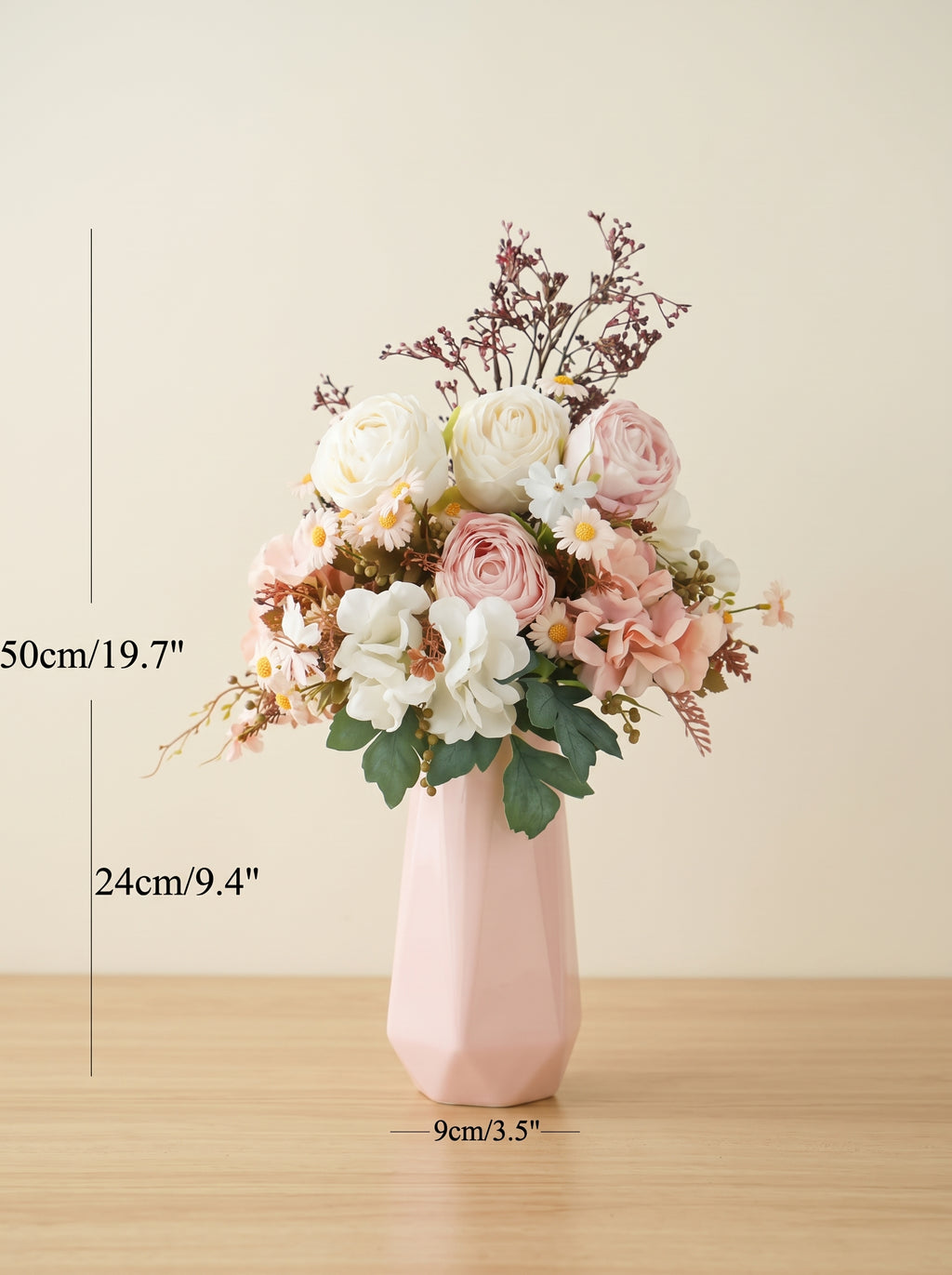 French Country Creamy Pink Rose Daisy Faux Floral Arrangement