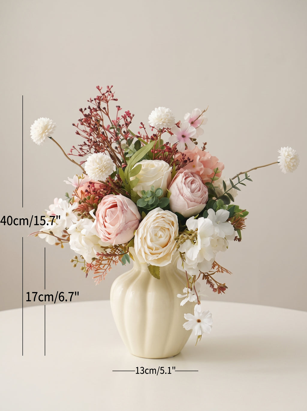 Creamy Blush Rose and Peony Faux Floral Arrangement