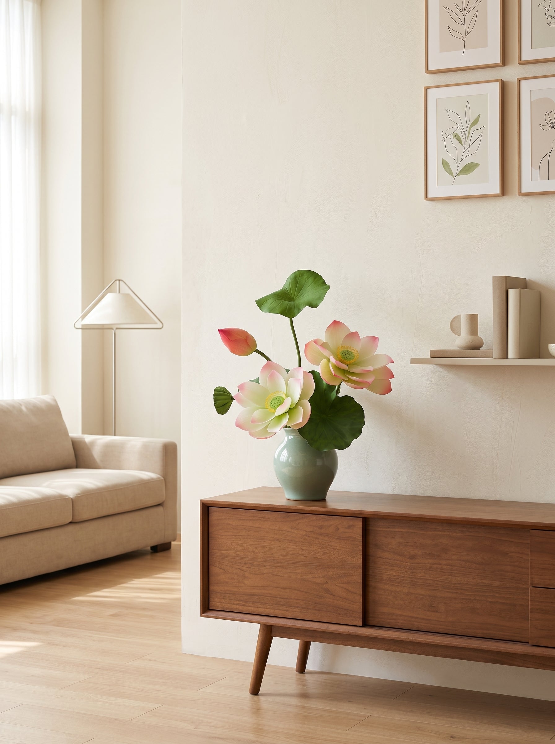 Serene Zen Lotus Bloom Botanical Artificial Floral Arrangement