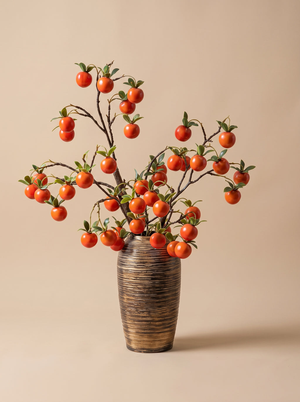 Luxurious Abundant Autumn Persimmon Fruit Stem Artificial Floral Arrangement