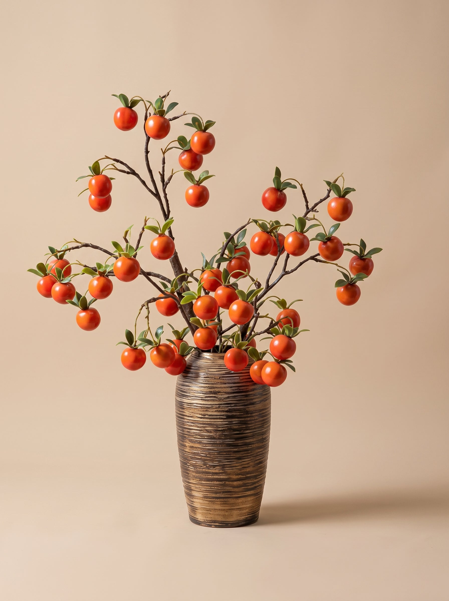 Luxurious Abundant Autumn Persimmon Fruit Stem Artificial Floral Arrangement
