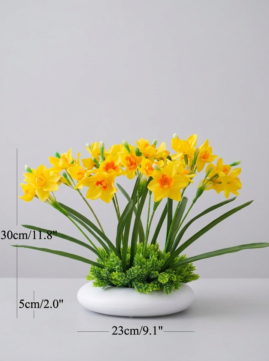 Zen Vibrant Yellow Daffodil Botanical Faux Floral Arrangement