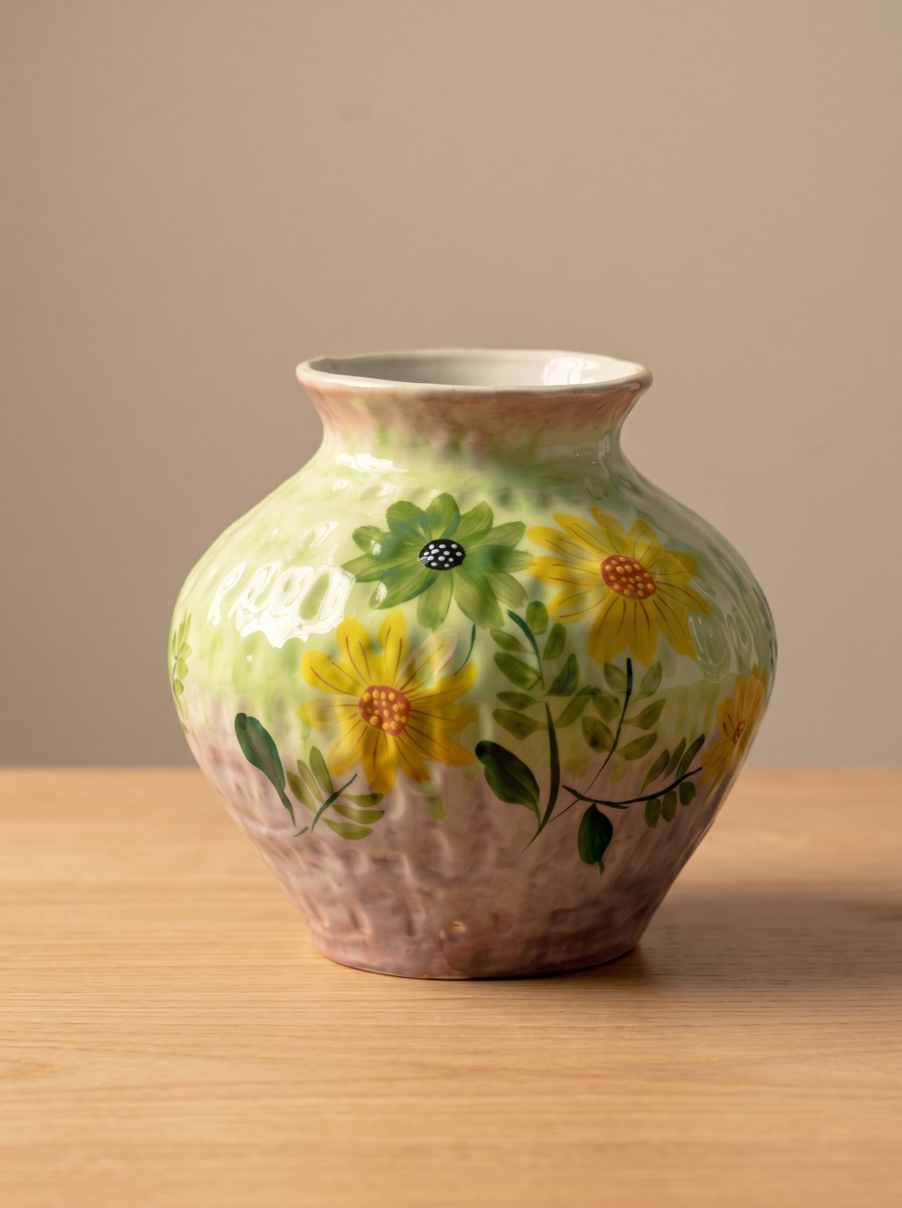 French Country Hand-painted Sunflower Ceramic Vase
