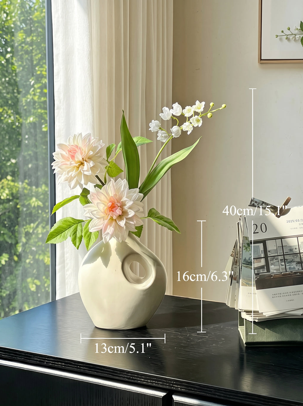 Serene Blush Dahlia and Orchid Faux Floral Arrangement