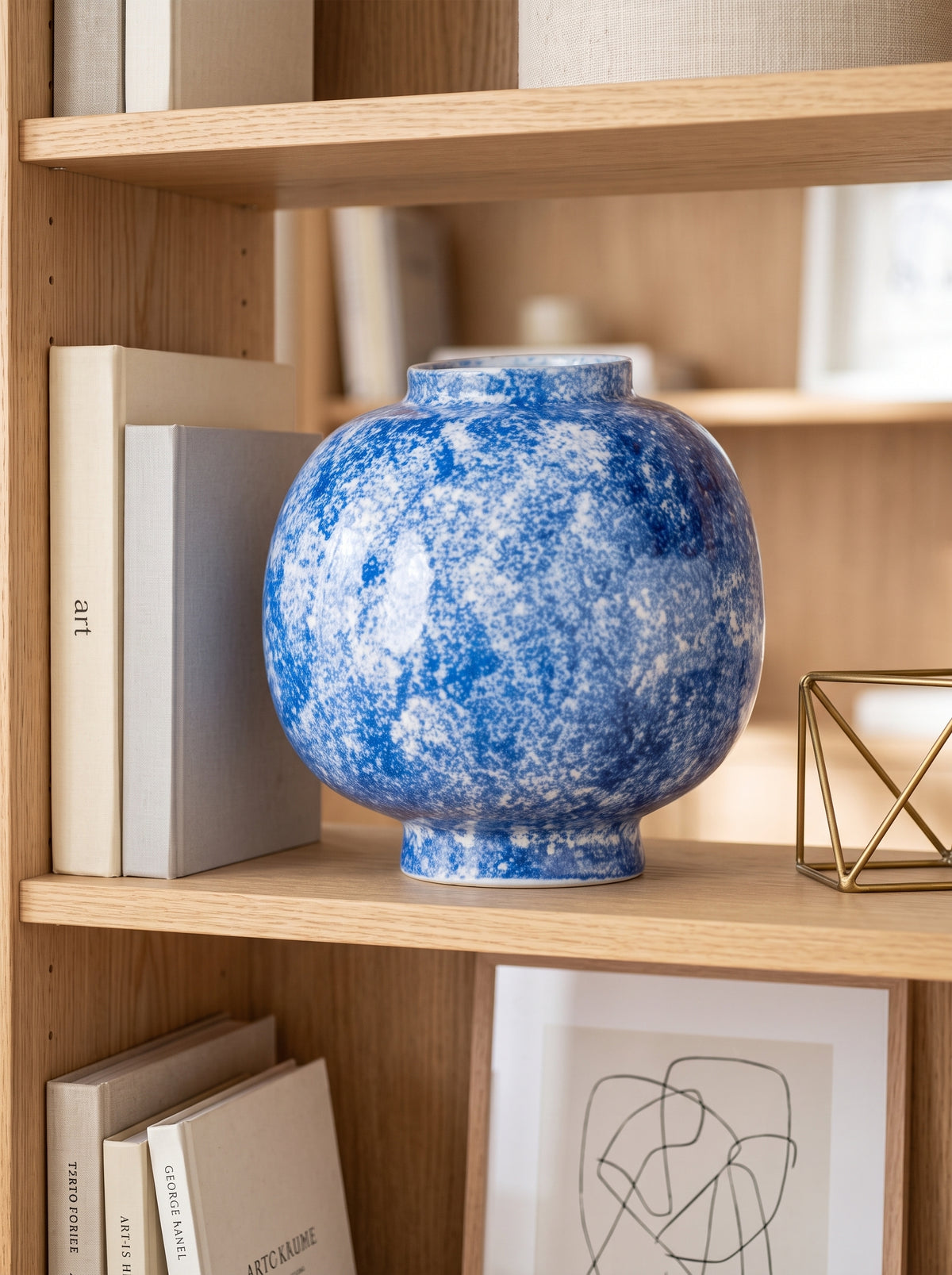 Artisanal Blue Porcelain Temple Ginger Vase