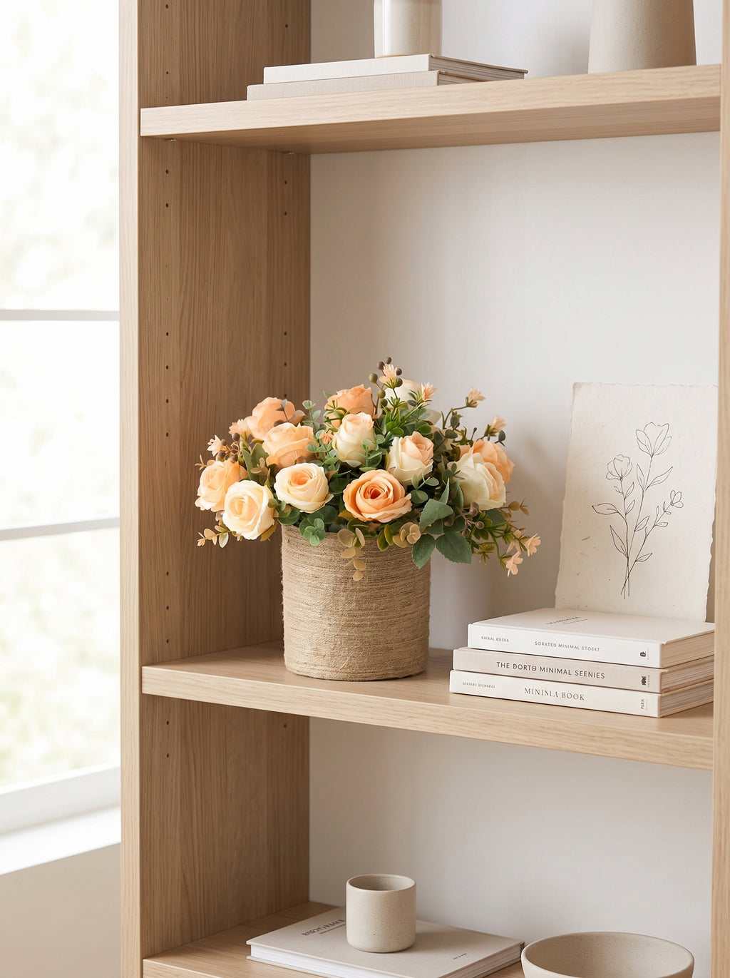 Rustic Apricot Rose Garden Spray Faux Floral Arrangement