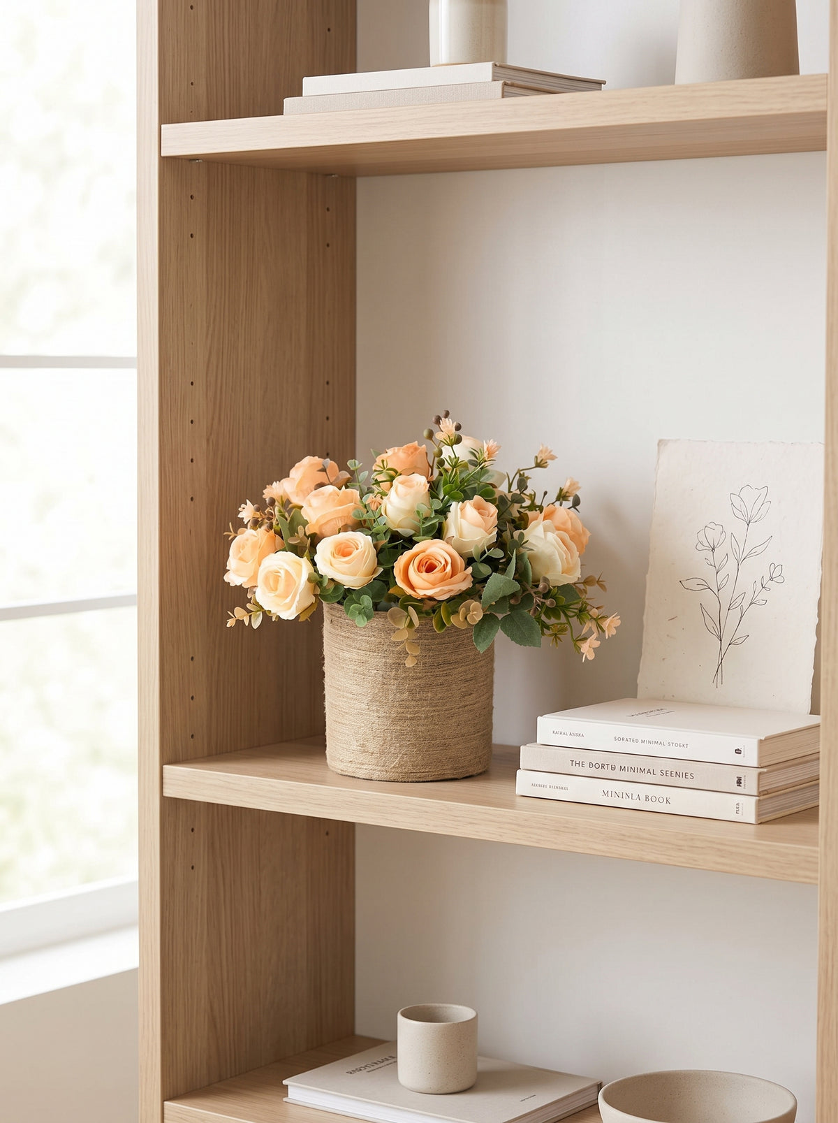 Rustic Apricot Rose Garden Spray Faux Floral Arrangement