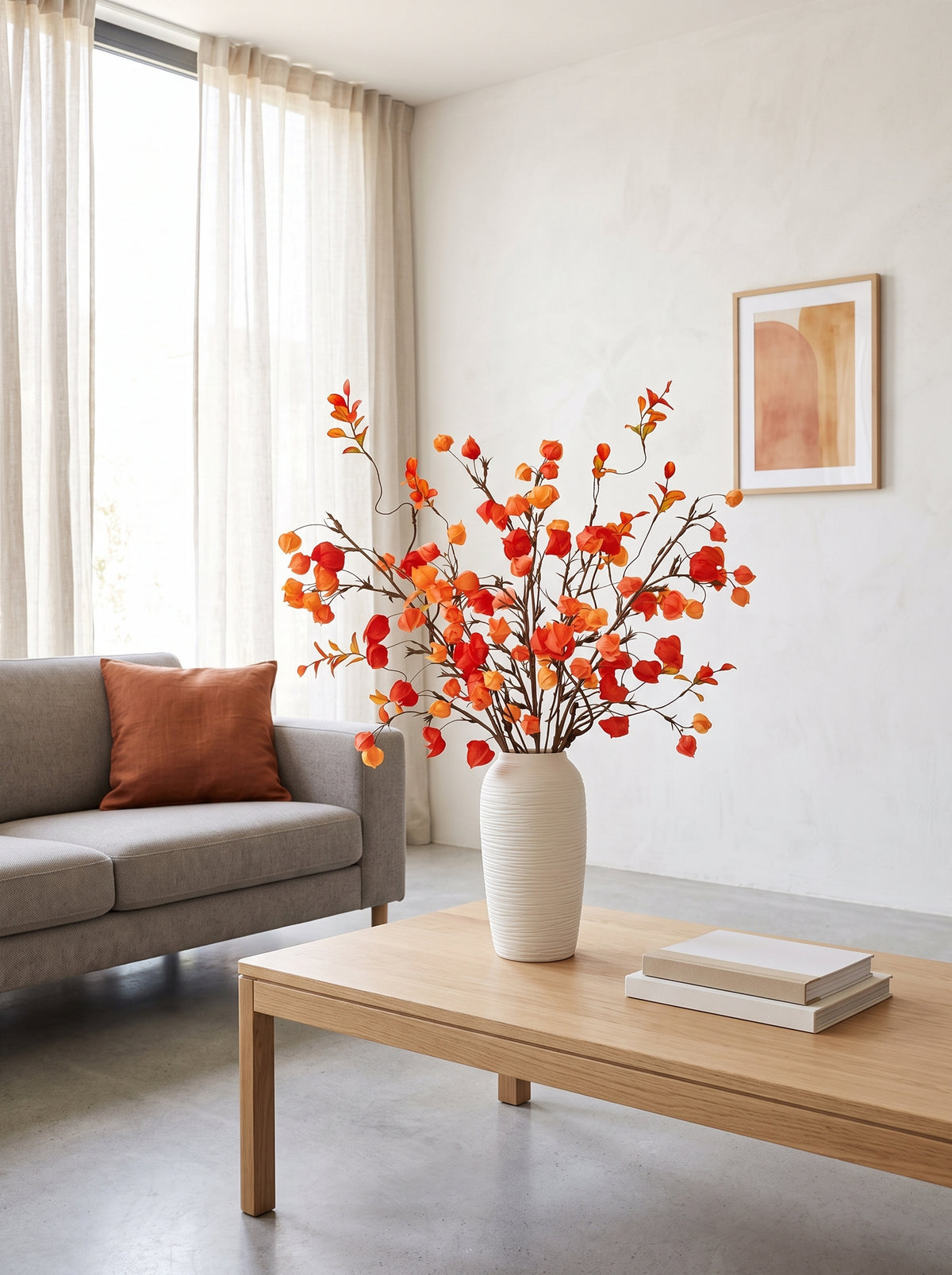 French Countryside Warm Terracotta Physalis Faux Floral Arrangement