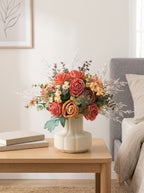 Vintage Sunset Orange Rose Faux Floral Arrangement