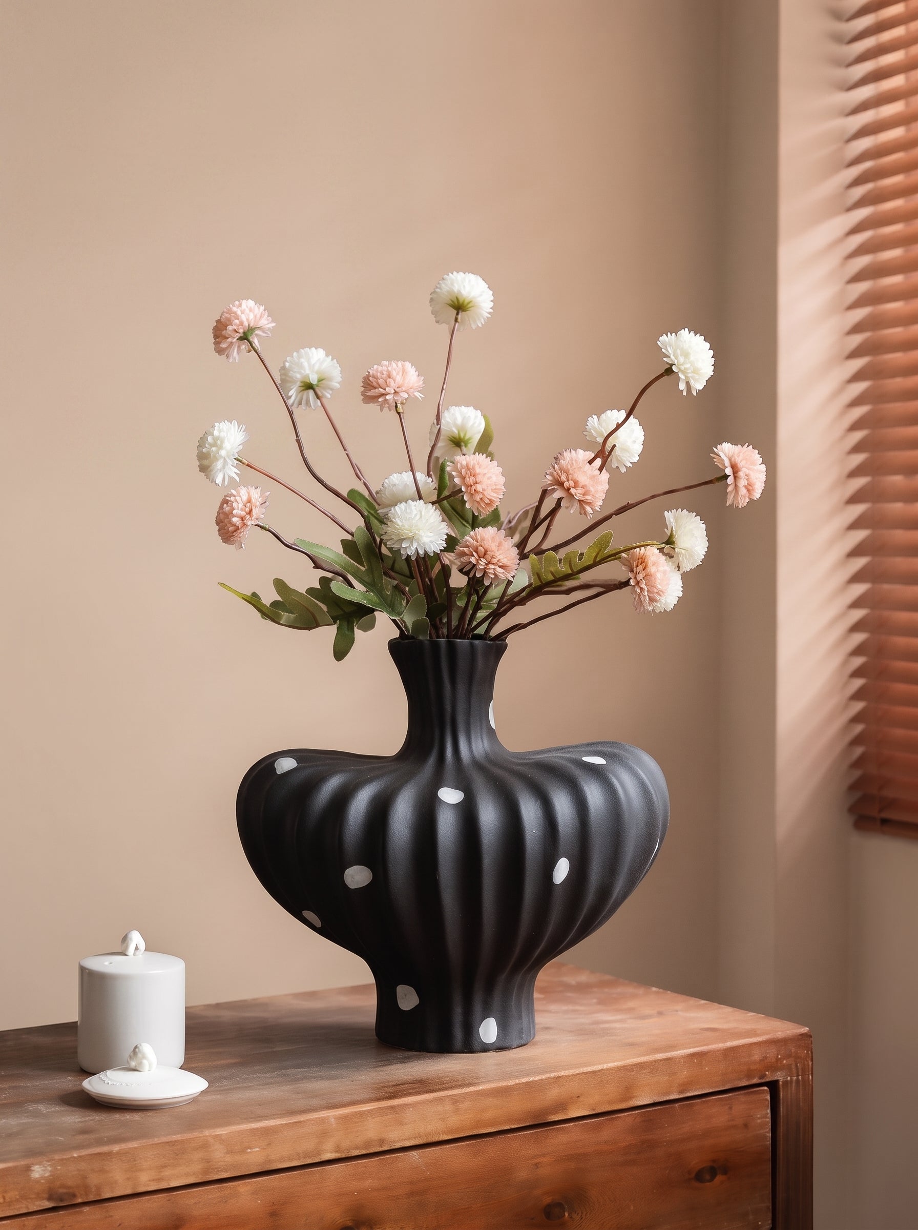 Modern Matte Black Polka Dot Sculptural Vase
