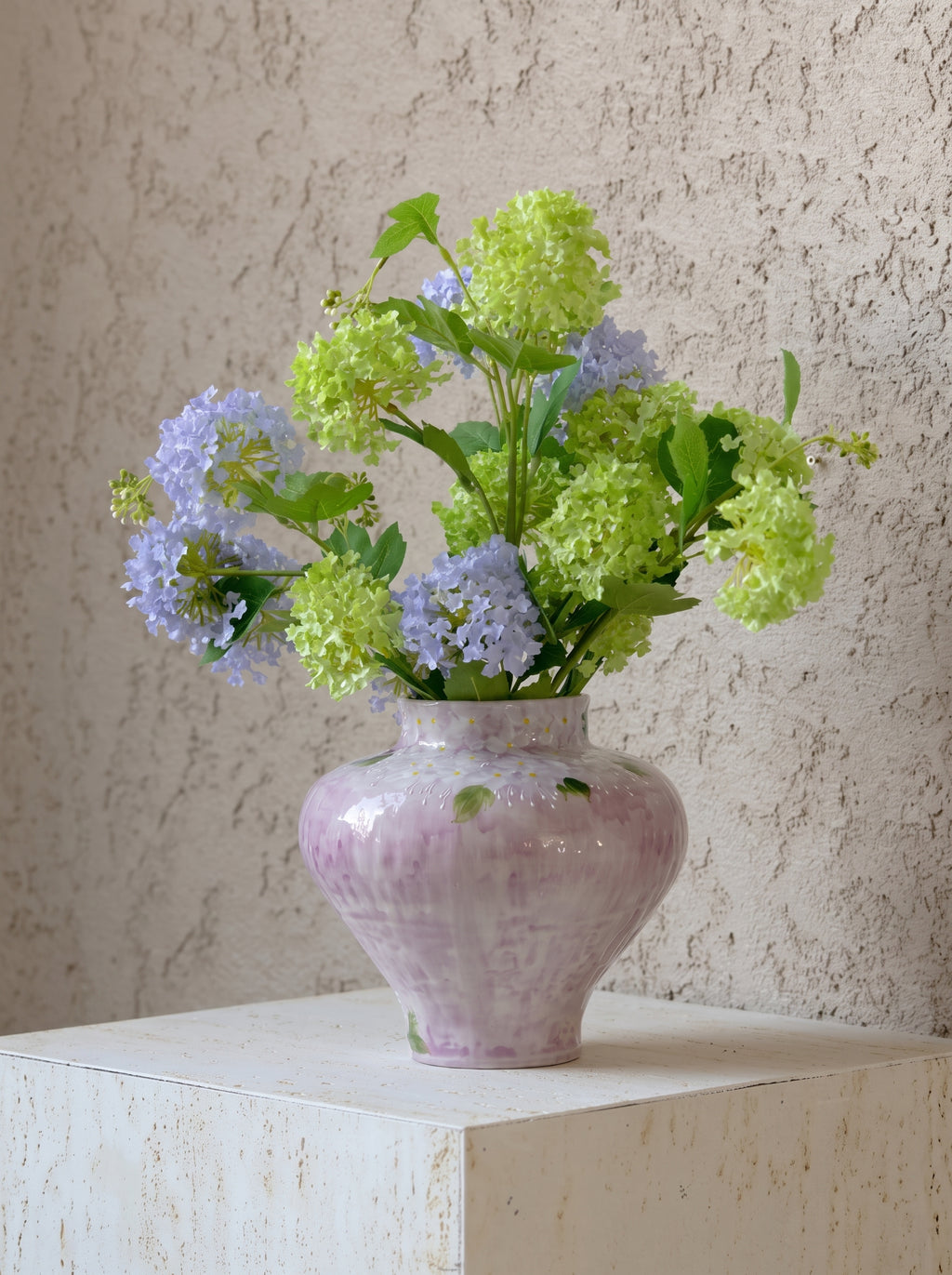 Hand-painted Blush Lilac Hydrangea Ceramic Vase